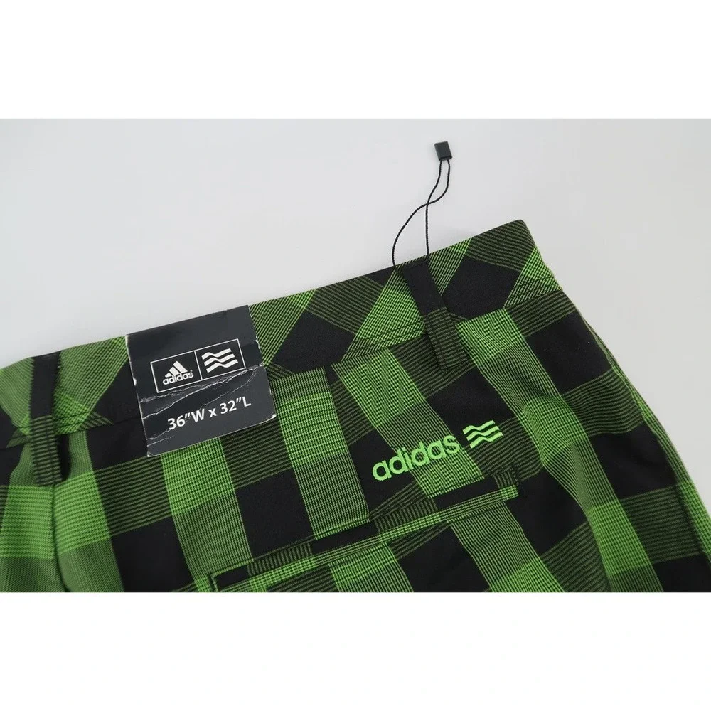 Adidas Performance Golf Pants Mens 36x32 Green Black Plaid Buffalo Check New